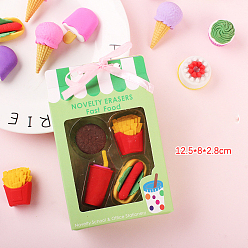 Mixed Color Imitation Food Erasers, School Supplies, Fast Food, Mixed Color, 125x80x28mm, 4pcs/box