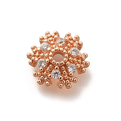 Розовое Золото Покрытие стойки латунь микро паве прозрачные колпачки из кубического циркония, долговечный, без свинца и без кадмия, снежинка, розовое золото , 10x3 мм, отверстие : 1.7 мм