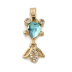 Бирюза Латунные микро проложить кубического циркония подвески, рыба, со стеклом, стойки покрытие, золотые, бирюзовые, 22.5x10.5x4.5 мм, отверстие : 5x2.5 мм