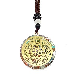 Star Orgonite Chakra Natural & Synthetic Mixed Stone Pendant Necklaces, Nylon Thread Necklace for Women, Flat Round, Star, 25.59 inch(65cm)