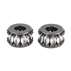 Черный Цвет Металла Латунь микропаве прозрачный кубический цирконий европейский бисер, колесо рондель, бусина с большим отверстием, долговечный, стойки покрытие, без свинца и без кадмия, металлический черный , 9x5 мм, отверстие : 4 мм