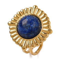 Ляпис-Лазурь Круглые натуральные кольца из лазурита, золотистый тон 304 манжеты из нержавеющей стали для женщин, 21 мм, внутренний диаметр: регулируемый
