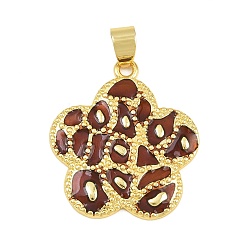 Coconut Brown Brass Pendants, with Enamel, Flower Charms, Cadmium Free & Lead Free, Rack Plating, Long-Lasting Plated, Real 18K Gold Plated, Coconut Brown, 27x24.5x2mm, Hole: 4x6mm