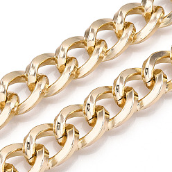 Light Gold Aluminum Curb Chains, Flat Twist Oval Link Chains, Unwelded, Light Gold, 20x15x3.5mm