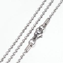 Stainless Steel Color 304 Stainless Steel Ball Chain Necklaces, with Lobster Claw Clasps, Stainless Steel Color, 19.5 inch~20 inch(49.5~50.8cm), 1.8mm
