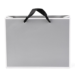Silver Rectangle Paper Bags, with Handles, for Gift Bags and Shopping Bags, Silver, 21x27x0.6cm