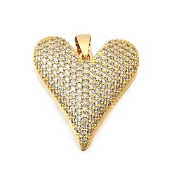 Прозрачный Латунные микро проложить кубического циркония подвески, сердце, долговечный, без кадмия и без свинца, стойки покрытие, реальный 18 k позолоченный, прозрачные, 30x28x11.5 мм, отверстие : 6.5x4.5 мм