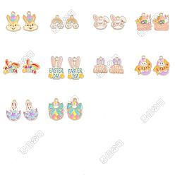 Mixed Shapes 36 pcs 9 styles pendentifs en alliage d'émail de Pâques, or et de lumière, formes mixtes, 14.5~22x13.5~19x1mm, Trou: 1.6~1.8mm, 4 pcs / style