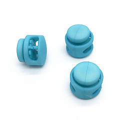 Dark Turquoise Nylon Cord Locks Clip Ends, Double Hole Drawstring Stopper Fastener Buttons, Dark Turquoise, 1.7cm, Hole: 6mm