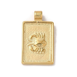 Cancer 304 Stainless Steel Pendants, Rectangle with Constellations, Real 14K Gold Plated, Cancer, 25x14x2mm, Hole: 2mm
