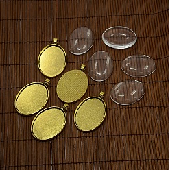 Antique Golden 40x30mm Clear Oval Glass Cabochon Cover and Alloy Blank Pendant Cabochon Settings for DIY Portrait Pendant Making, Lead Free, Antique Golden, Pendant: 50x32.5mm, Hole: 7mm, Tray: 40x30mm
