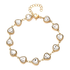 Сердце 304 Браслеты из нержавеющей стали с звеньями, инкрустированными стеклом, для женщин, ионное покрытие (ip), золотые, сердце, 6.81 дюйм (17.3 см)
