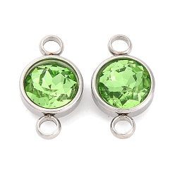 Нержавеющая Сталь Цвет K9 подвески для стеклянных разъемов, граненые плоские круглые 304 звенья из нержавеющей стали, перидот, цвет нержавеющей стали, 17.5x10x6.5 мм, отверстие : 2.5 мм