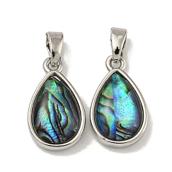 Платина Покрытие стойки, латунные подвески из натуральных ракушек паве, паве, слезинки, платина, 16x9.5x4 мм, отверстие : 5 мм