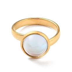 Белый K9 стеклянное плоское круглое кольцо на палец, ионное покрытие (ip) 304 ювелирные изделия из нержавеющей стали для женщин, золотые, белые, размер США 7 3/4 (17.9 мм), кольцо поверхность: 12x7mm