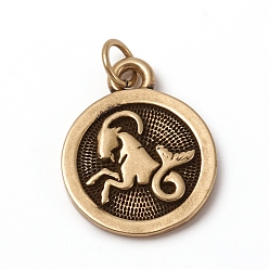 Capricorn Brass Pendants, with Jump Rings, Long-Lasting Plated, Flat Round with 12 Constellation/Zodiac Sign, Antique Bronze, Capricorn, 18.5x15x2mm, Jump Ring: 5x0.7mm, Inner Diameter: 3.6mm