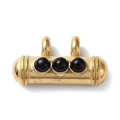 Obsidian Boho Style Natural Obsidian 3-Bead Pendants, Column Charms with Golden Plated 304 Stainless Steel Findings, 14.5x28x9mm, Hole: 4mm