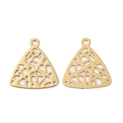 Light Gold Brass Etched Metal Embellishments Charms, Long-Lasting Plated, Triangle with Hollow Out, Light Gold, 13x12x0.3mm, Hole: 1mm