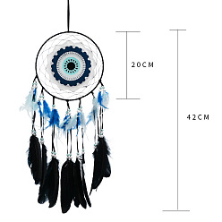 Black Woven Web/Net with Feather Pendant Decorations, Evil Eye Style for Home Room Hanging Decoration, Black, 420x200mm