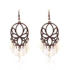 brown Handmade 3D Flower Tassel Shell Petal Pendant Earrings for Women's Fashion Jewelry
