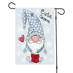 Light Blue Gnome Pattern Garden Flag for Christmas, Double Sided Linen House Flags, for Home Garden Yard Office Decorations, Light Blue, 470x320mm
