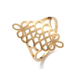 Golden Hollow Out Chinese Knot 304 Stainless Steel Finger Ring for Women, Golden, Inner Diameter: 17mm