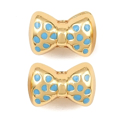 Blau Messing Emaille-Perlen, Schleife, cadmiumfrei und bleifrei, Gestell, langlebig überzogen, echt 18 k vergoldet, Blau, 10x15x9 mm, Bohrung: 2 mm