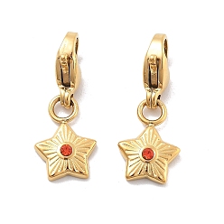 Гиацинт Звезда 304 подвеска из нержавеющей стали со стразами, украшения с застежкой в виде клешни лобстера, ионное покрытие (ip), реальный 14 k позолоченный, гиацинт, 20.5 мм