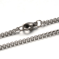 Stainless Steel Color 304 Stainless Steel Box Chain  Necklaces, with Lobster Claw Clasps, Stainless Steel Color, 29.33 inch(74.5cm), 2mm
