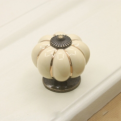 Antique White Porcelain Drawer Knobs, with Metal Finding, European Style Pumpkin Shape Cabinet Handle, Antique White, 40x40mm