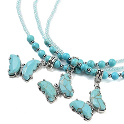 Синтетическая Бирюза Ожерелья с подвесками в виде граненой бабочки из синтетической бирюзы, ожерелья из бисера для женщин, 18.82 дюйм (47.8 см)