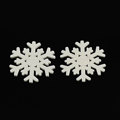White Dyed Snowflake Wood Cabochons, White, 36x34x2mm