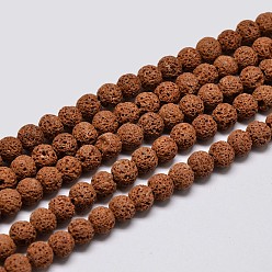 Terre De Sienne Brins de perles rondes en pierre de lave naturelle, teint, Sienna, 8mm, Trou: 1mm, Environ 50 pcs/chapelet, 15.7 pouce