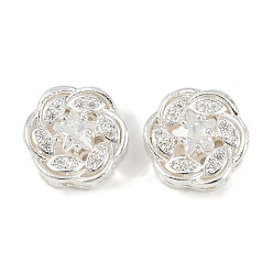 Посеребрённый Латунные микро проложить кубического циркония бусы, цветок, 925 серебро покрытием, 12x12.5x7 мм, отверстие : 1.8 мм
