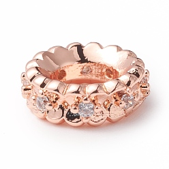 Real Rose Gold Plated Eco-Friendly Rack Plating Brass Micro Pave Cubic Zirconia European Beads, Large Hole Beads, Long-Lasting Plated, Lead Free & Cadmium Free, Round Ring, Real Rose Gold Plated, 8x3mm, Hole: 4.5mm