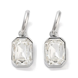 Прозрачный 304 из нержавеющей стали серьга, прямоугольная стеклянная серьга с подвеской для женщин, цвет нержавеющей стали, прозрачные, 31 мм, штифты : 0.9 мм