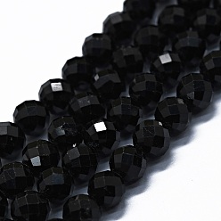 Tourmaline Natural Black Tourmaline Beads Strands, Faceted(64 Facets), Round, 6mm, Hole: 0.8mm, about 62~67pcs/strand, 15.16~15.55 inch(38.5~39.5cm)