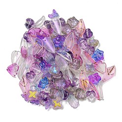 Purple Mixed Styles & Shapes Glass Cabochons/Pendants/Links/Beads, Purple, 8~37x6~20x2.5~10.5mm, Hole: 0.5~4mm