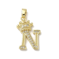 Letter N Латунные микро проложить кубического циркония подвески, без кадмия и без свинца, реальный 18 k позолоченный, Письмо N, 23.5x16x4 мм, отверстие : 5.5x3 мм