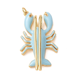 Light Sky Blue Brass with Enamel Pendants, Lobster Charms, Rack Plating, Long-Lasting Plated, Lead Free & Cadmium Free, Real 18K Gold Plated, Light Sky Blue, 48x26x10mm, Hole: 3mm