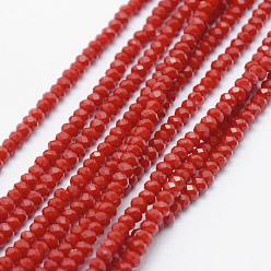 Red Opaque Glass Beads Strands, Faceted, Rondelle, Red, 2.5x1.5mm, Hole: 0.5mm, about 188~195pcs/strand, 12.9 inch(33cm)