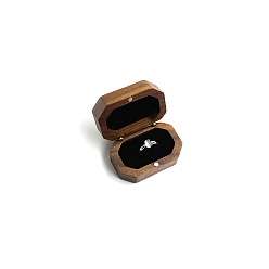 Black Magnetic Wooden Ring Storage Boxes, with Flip Cover & Velvet Inside, Octagon, Black, 6x4x3cm