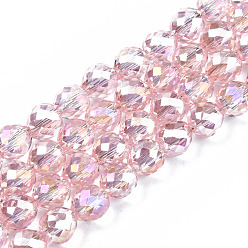 Pink Transparent Glass Beads Strands, Faceted, AB Color Plated, Teardrop, Pink, 6x6mm, Hole: 1.2mm, about 77~80pcs/strand, 17.95 inch~19.29 inch((45.6~49cmcm)