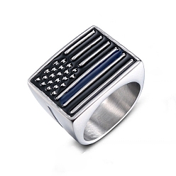 Stainless Steel Color Independence Day Stainless Steel Wide Band Rings, with Midnight Blue Enamel, Flag Finger Rings for Men Women, Stainless Steel Color, US Size 9, 20mm, Inner Diameter: 18.9mm