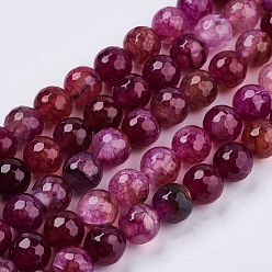 Camellia Natural Agate Round Beads Strand, Dyed, Faceted, Camellia, 10mm, Hole: 1mm, about 38pcs/strand, 14.56 inch