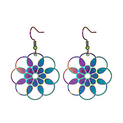 E3742-1 Colorful Stainless Steel Hollow Pattern Earrings, Creative Water Drop Fan Butterfly Tassel Ear Drops for Women