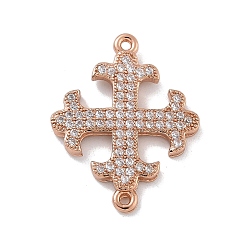 Розовое Золото Стойка покрытие латунь микропаве кубический цирконий крест флери соединительные подвески, долговечный, без кадмия и без свинца, розовое золото , 21.5x17x2 мм, отверстие : 0.9 мм