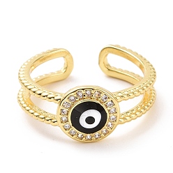 Черный Эмалевое кольцо-манжета сглаза с прозрачным кубическим цирконием, украшения из латуни с покрытием из светлого золота для женщин, без кадмия и без свинца, чёрные, размер США 7 1/4 (17.5 мм)