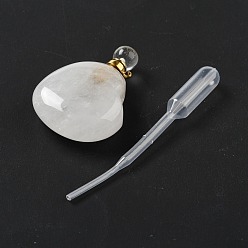 Хрусталь Кулоны для духов из натурального кварца, для эфирного масла, духи, с золотыми латунными выводами и пипетками, сердце, 42x29~32x12~12.5 мм, отверстие : 1.5~1.8 мм