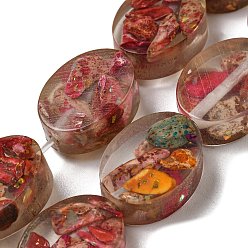 Cerise Dyed Natural Imperial Jasper with Resin Beads Strands, Oval, Cerise, 16x12x6mm, Hole: 1.2mm, about 11pcs/strand, 6.89 inch(17.5cm)